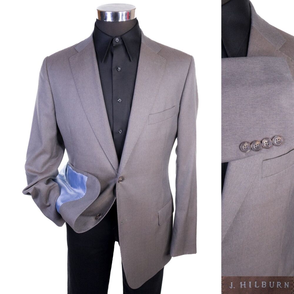 J Hilburn Blazer Spor Coat Brown Sz 43L GUABELLO Wool Two Button Jacket EUC